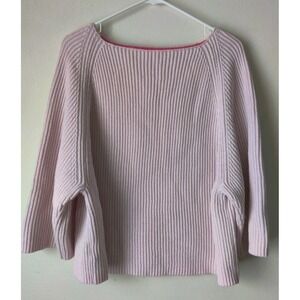 Lou & Grey Women's Ribbed Oversized Sweater Pink Boat Neck Cashmere Blend Size M
